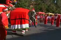 Elefantes vestidos de Papa Noel reparten regalos en Tailandia