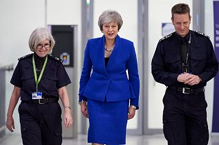 Theresa May visits the UK Border Force Command Centre at Heathrow Airport.