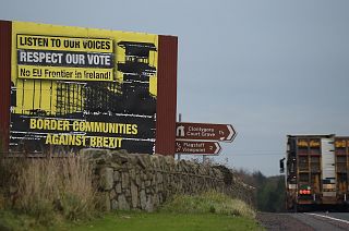 A lorry crosses the Irish border into Northern Ireland.