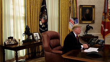 U.S. President Donald Trump holds a video call in the Oval Office 