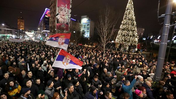 Thousands flood the streets of Belgrade in fourth straight weekend of anti-government protests Thousands flood the streets of Belgrade in fourth straight weekend of anti-government protests