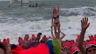 Thousands of Dutch swimmers brave the cold North Sea on New Year's Day