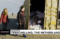 Shore clean-up in Netherlands after container spill