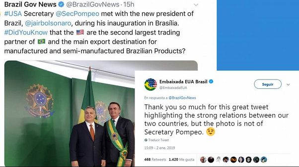 Pompeo scambiato per Orbán: gaffe del governo brasiliano su Twitter Pompeo scambiato per Orbán: gaffe del governo brasiliano su Twitter