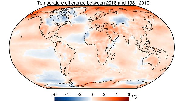 Temperaturas de 2018 respecto a la media 1981 -2010 Temperaturas de 2018 respecto a la media 1981 -2010