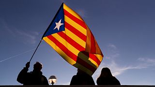 A protester waves the Catalan Estelada flag in Barcelona.
