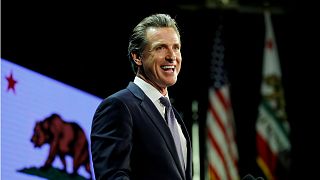 California's new governor gets help from young son at inauguration speech