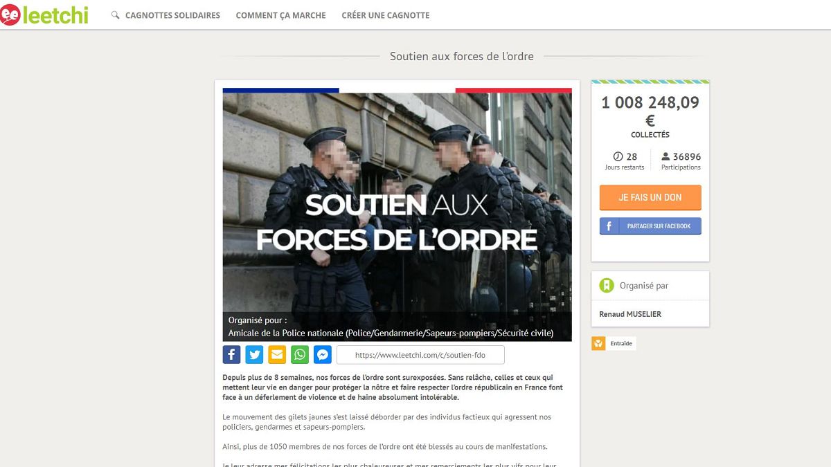 Recaudan más de un millón de euros en apoyo a la policía, los chalecos amarillos responden 
