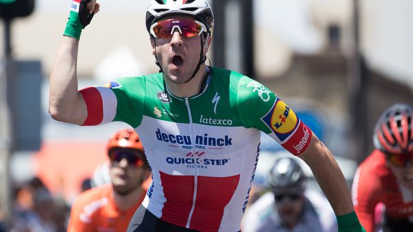 Etappengewinner Elia Viviani nach seinem Schlusssprint Etappengewinner Elia Viviani nach seinem Schlusssprint