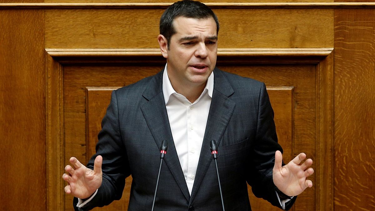 Prime Minister Alexis Tsipras addresses the Greek parliament.