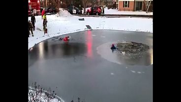 Fire department rescues child from icy pond
