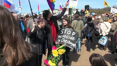 A pro-LGBTQ protest in Russia in 2017