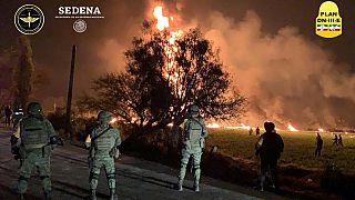 Soldiers attend a fire in Tlahuelilpan, Hidalgo, Mexico on Jan 19, 2019.