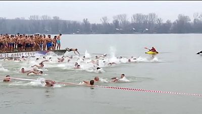 Orthodox believers swim In Icy waters to mark Epiphany in Serbia