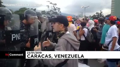 Venezuelan protesters hurl objects at police