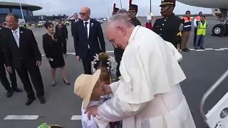 Pope Francis welcomed to Panama by President Varela Rodríguez