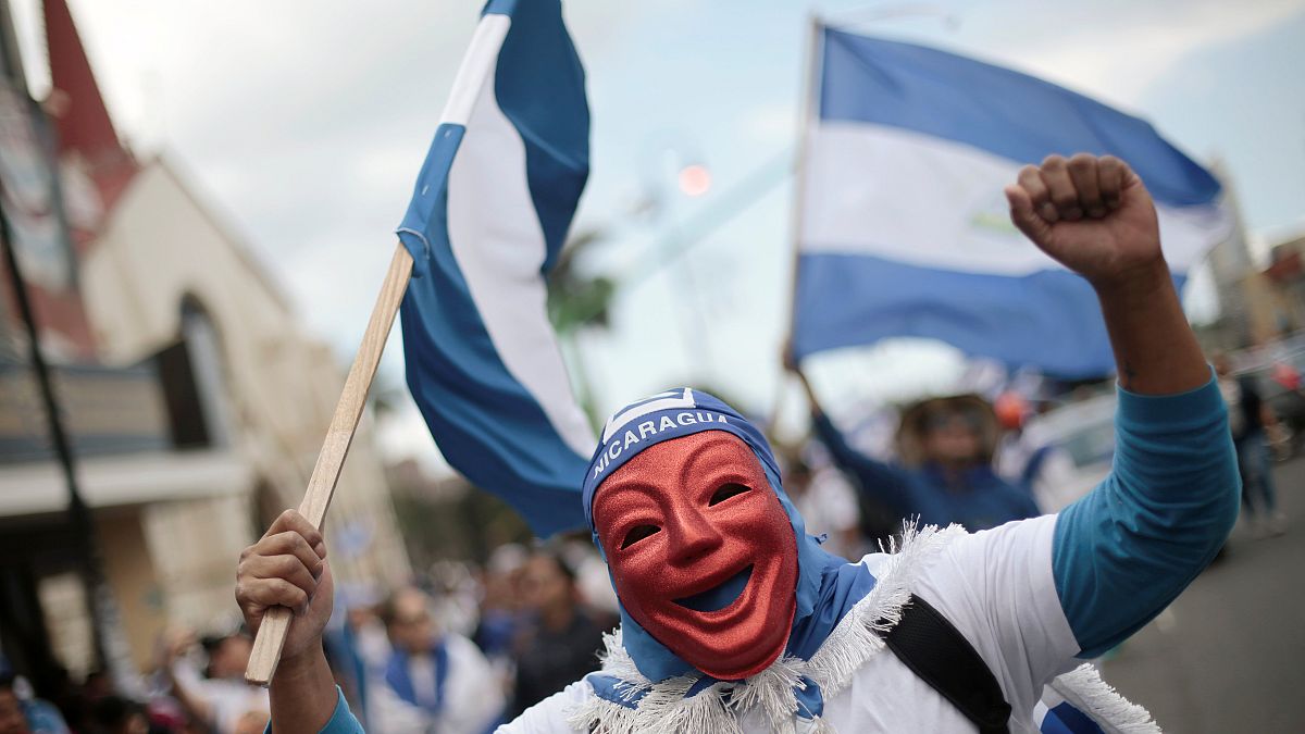 A Nicaraguan dissident at a march in protest against the Ortega government.