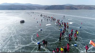 Media maratón en un lago helado