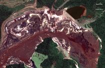 A Corrego do Feijao bánya környéke négy nappal az áradás után műholdképen