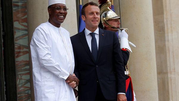French President Emmanuel Macron with Chad's President Idriss Deby, 2018 French President Emmanuel Macron with Chad's President Idriss Deby, 2018