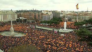 Anti-Catalonian demonstrators protest ahead of separatists' trial