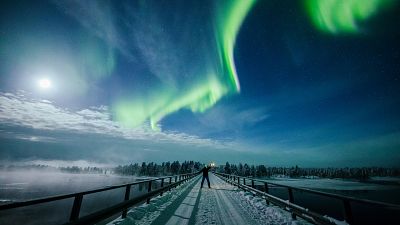  orthern Lights seen over the sky in Lapland, February 2019