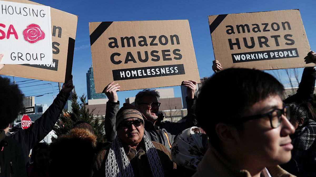 Protesters object to Amazon in New York