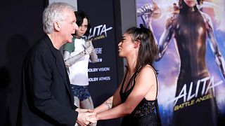Rosa Salazar, James Cameron at the premiere for "Alita: Battle Angel"