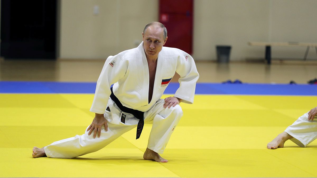 Russian President Vladimir Putin attends a judo training session in Sochi
