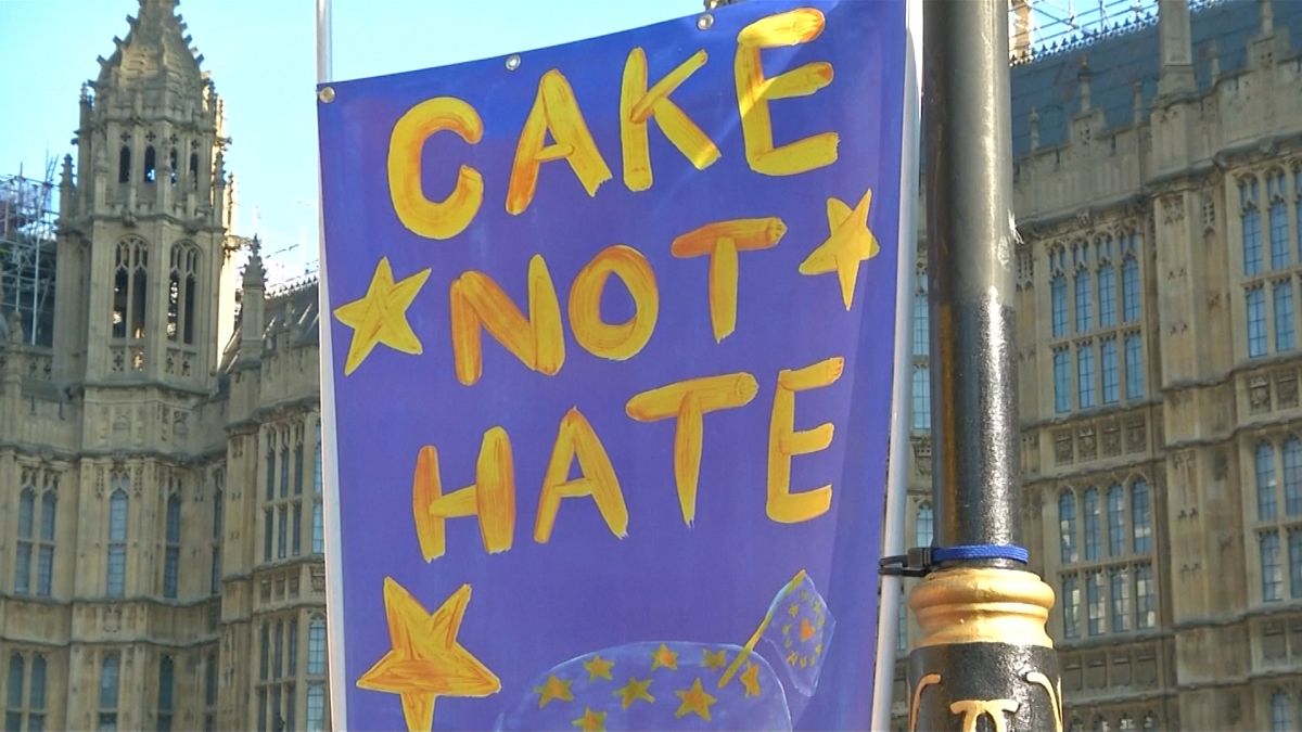 Pro and anti-Brexit protesters rally on Valentine's Day