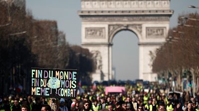 Yellow vest protesters in Paris on Saturday.
