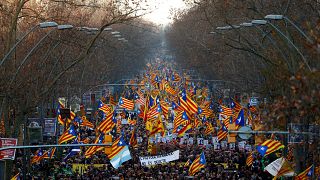 Pro-independence supporters hold a rally in Barcelona.