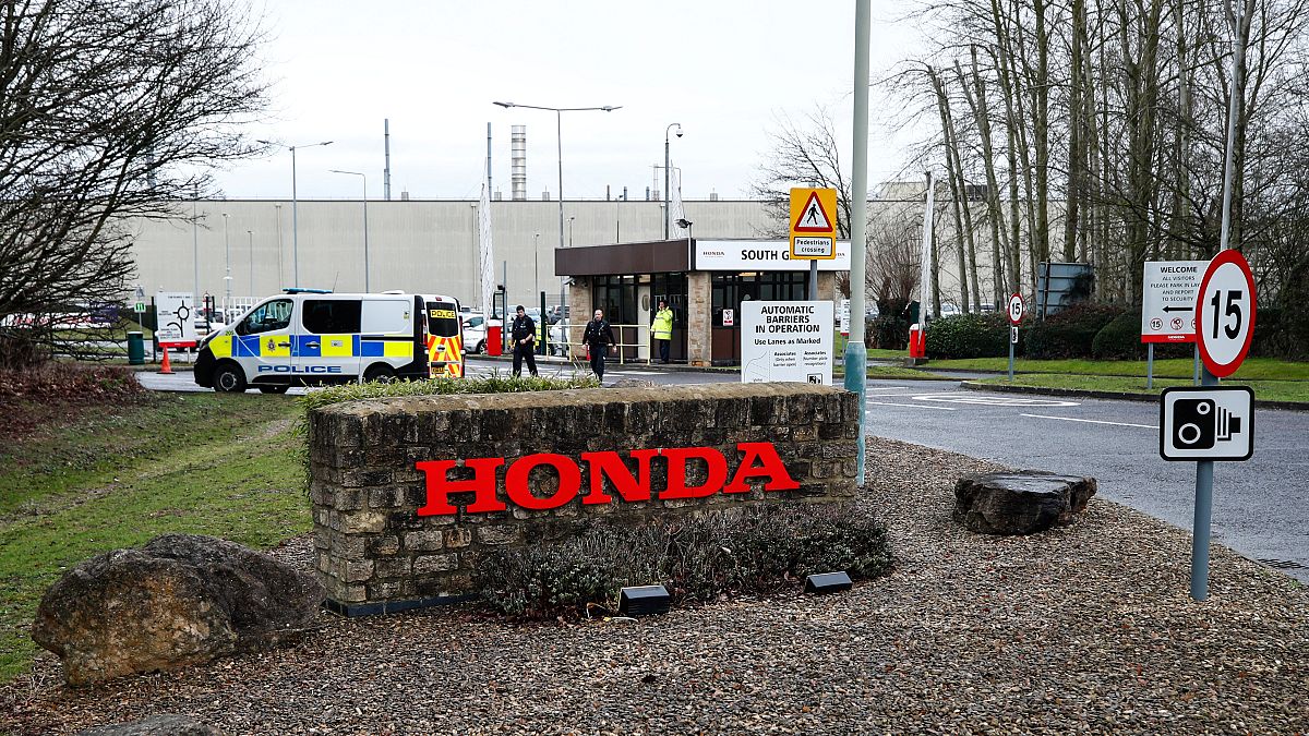 Entrada a la planta de automóviles de Honda en Swindon, Gran Bretaña.