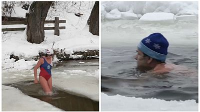 شاهد: مواطنون روس يسبحون في درجات حرارة متدنية 