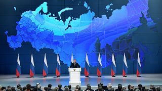 بوتين ملقياً خطاب حالة الاتحاد اليوم في موسكو أمام الجمعية الفدرالية