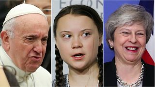 Pope Francis, Greta Thunberg and Theresa May.