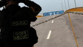 Puente fronterizo Tienditas entre Colombia y Venezuela. 18 de febrero 2019.