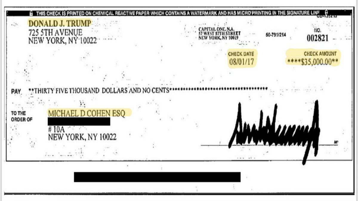 Cohen's team say he will use this cheque as evidence for hush money