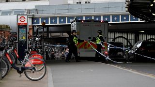 Police officers at Waterloo railway station in London on March 5, 2019