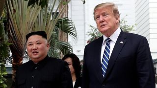 Kim Jong Un and Donald Trump at the US-North Korea summit in Hanoi.