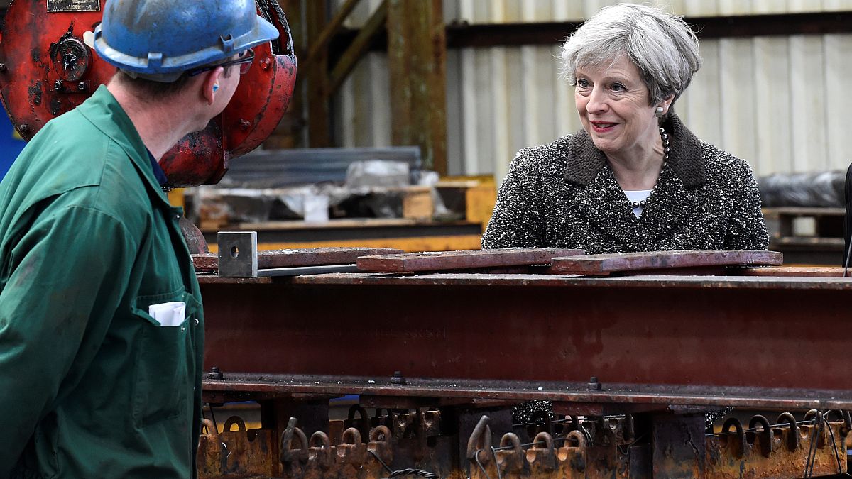 UK PM Theresa May visits a steel works in Newport, Wales, April 25, 2017
