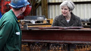 UK PM Theresa May visits a steel works in Newport, Wales, April 25, 2017