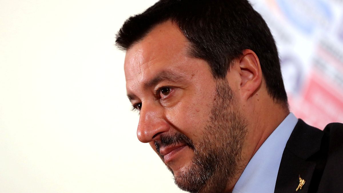 Italian Deputy Prime Minister Matteo Salvini at a news conference in Rome