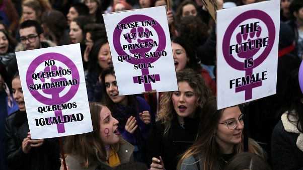 Demonstrators in Barcelona on International Women's Day 2018 Demonstrators in Barcelona on International Women's Day 2018