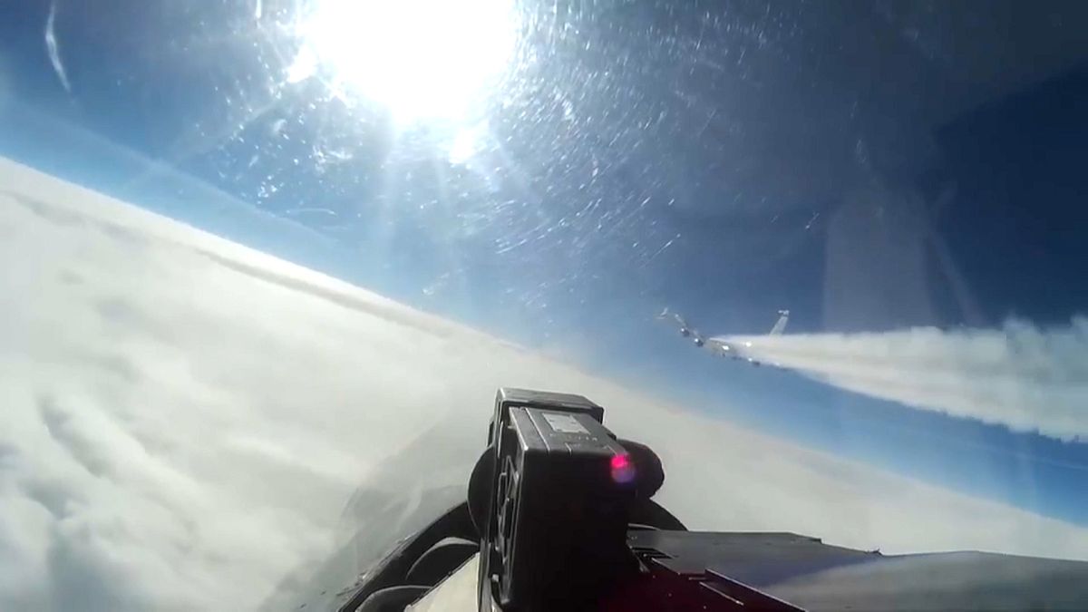 The view of a US aircraft from the cockpit of a Russian SU-27
