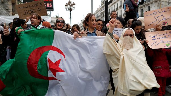 People protest against President Abdelaziz Bouteflika in Algiers, March 8. People protest against President Abdelaziz Bouteflika in Algiers, March 8.