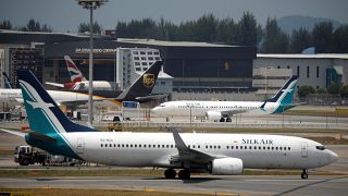 SilkAir Boeing 737 Max 8 sits near hangar in Singapore