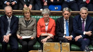 Britain's Prime Minister Theresa May reacts after the results of the vote