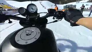 Ride on a snowy slope: motorbikes race in Italian moutains
