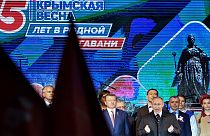 Vladimir Putin addresses the crowd in Simferopol, Crimea